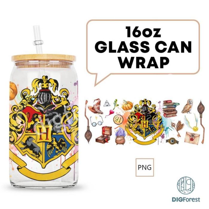 Wizard Magic Beer Can PNG | Glass HP Mug | Magic Mug | Iced Coffee Cup | HP Coffee Cup | Libbey Glass Can | Christmas Coffee Gift | Gift for Her