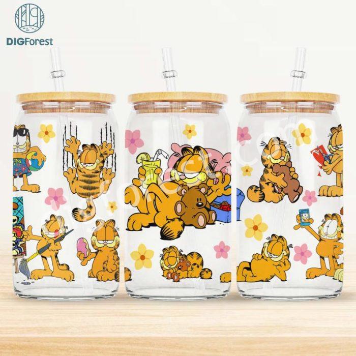 Garfield Cat Cartoon 80S Glass Can, 80S Cartoons Png, Garfield Summer Libbey Glass Can, Retro 80S Cartoons Wrap, Garfield Swimming Pool