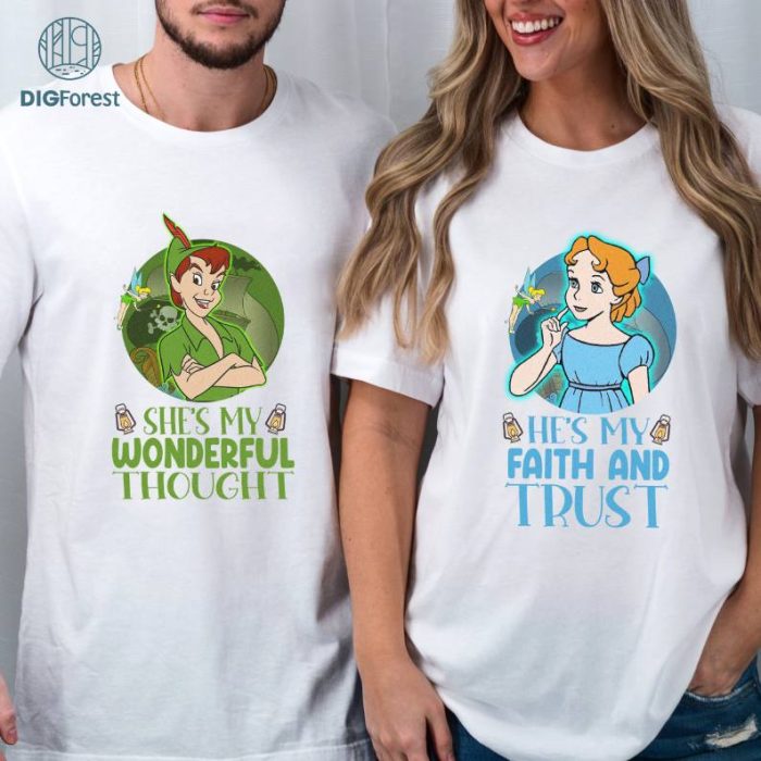 Peter Pan and Wendy Couple PNG, Peter Pan Couple Valentine Bundle, Peter Pan Neverland Shirt, Honeymoon Shirts, Disneyland Couple Shirts