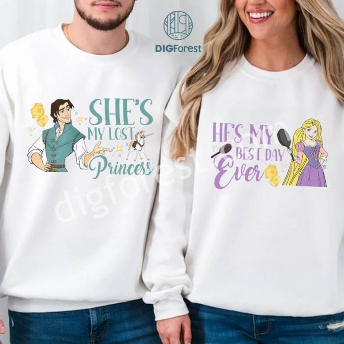 Disney Tangled Couples PNG, Tangled Princess Rapunzel PNG, He's My Best Day Ever, Disneyland Couple Matching Shirt, Couple Tee, Valentines Gift