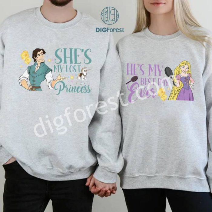 Disney Tangled Couples PNG, Tangled Princess Rapunzel PNG, He's My Best Day Ever, Disneyland Couple Matching Shirt, Couple Tee, Valentines Gift