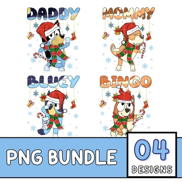 Bundle Family Christmas PNG, Christmas Dog And Friend Png, Merry Christmas Png, Blue Dog Christmas Png, Christmas Lights Png