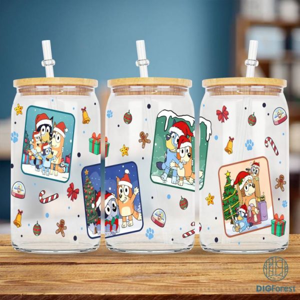Bluey Merry Christmas Cartoon Character 16oz Libbey G;asscan PNG, Holiday Cheers: Cartoon Character Christmas Cup