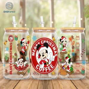 Mickey and Friends Merry Christmas Glass Can Wrap Png, 16oz Libbey Glass Can Wrap, Mickey Minnie Glass Can, Libbey Glass Wrap Png File, Digital
