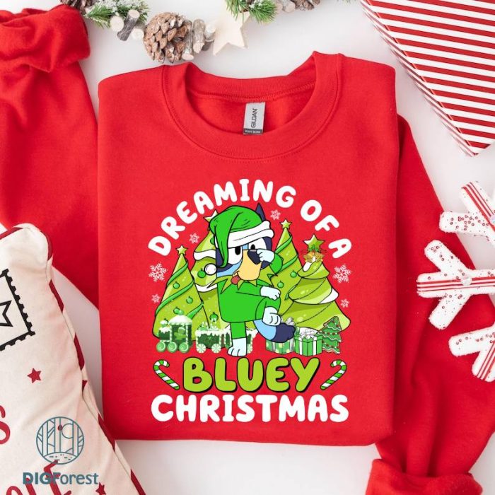 Dreaming of a Bluey Christmas Shirt | Bluey Merry Christmas 2024 Tee | Kids Blue Dog Xmas Shirt