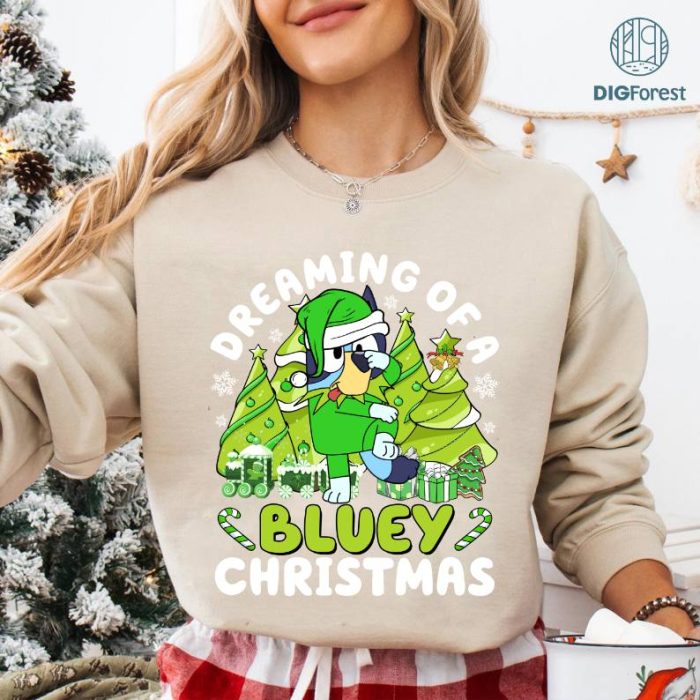 Dreaming of a Bluey Christmas Shirt | Bluey Merry Christmas 2024 Tee | Kids Blue Dog Xmas Shirt