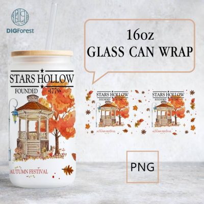 Stars Hollow Gilmore Girls Libbey Can Glass Wrap PNG 16Oz | Luke's Diner Stars Hollow Png | Stars Hollow Christmas Png Perfect Libbey Glass