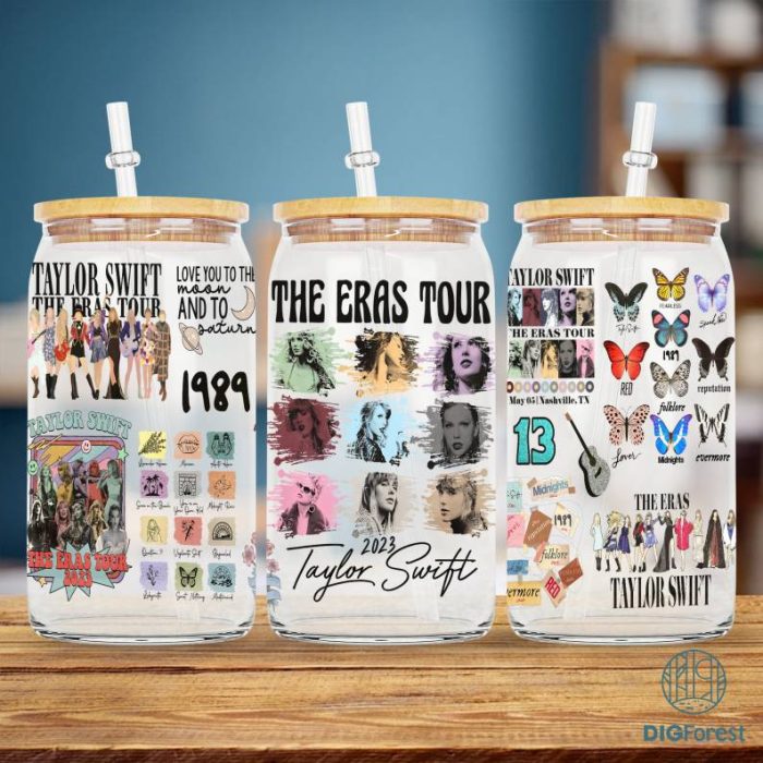 The Eras Tour 2023 16oz, Libbey Glass Can Wrap Design, Swiftie 16oz Glass Can Wrap Png, Tumbler Wrap Design Png, Taylor, Eras Tour Png