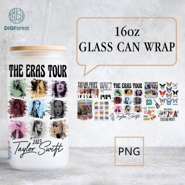The Eras Tour 2023 16oz, Libbey  Glass Can Wrap Design, Swiftie 16oz Glass Can Wrap Png, Tumbler Wrap Design Png, Taylor, Eras Tour Png