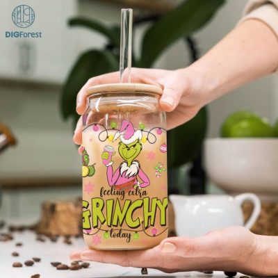 Feeling Extra Grinchy Today - 16oz Glass Can, Merry Grinchmas 16oz Libbey Glass Can Wrap Design Digital PNG Feeling Extra Grinchy Today - 16oz Glass Can, Merry Grinchmas 16oz Libbey Glass Can Wrap Design Digital PNG