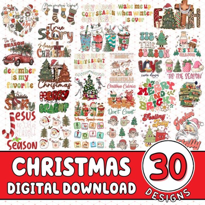 CHRISTMAS Bundle, 30 Designs, Christmas svg, Winter svg, Holidays, Cut Files Cricut, Silhouette