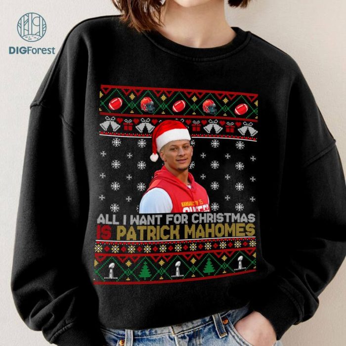 Patrick Mahomes Christmas Sweatshirt, Mahomes PNG, Vintage Kansas City Football, Mahomes Kansas City Football, Football Christmas