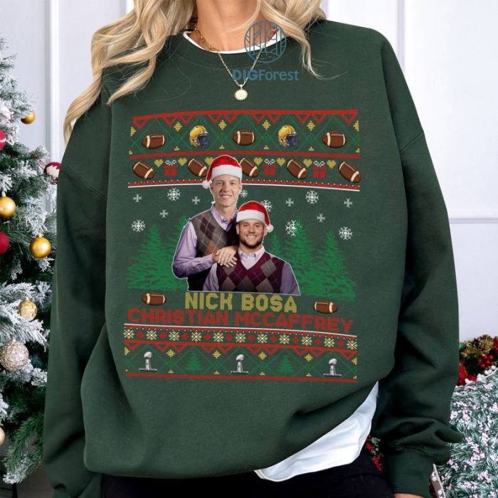 Nick Bosa Christian McCaffrey SF Football Ugly Christmas Sweater, The SF Bros PNG, San Francisco, Football Fan Shirt, Christmas Gift