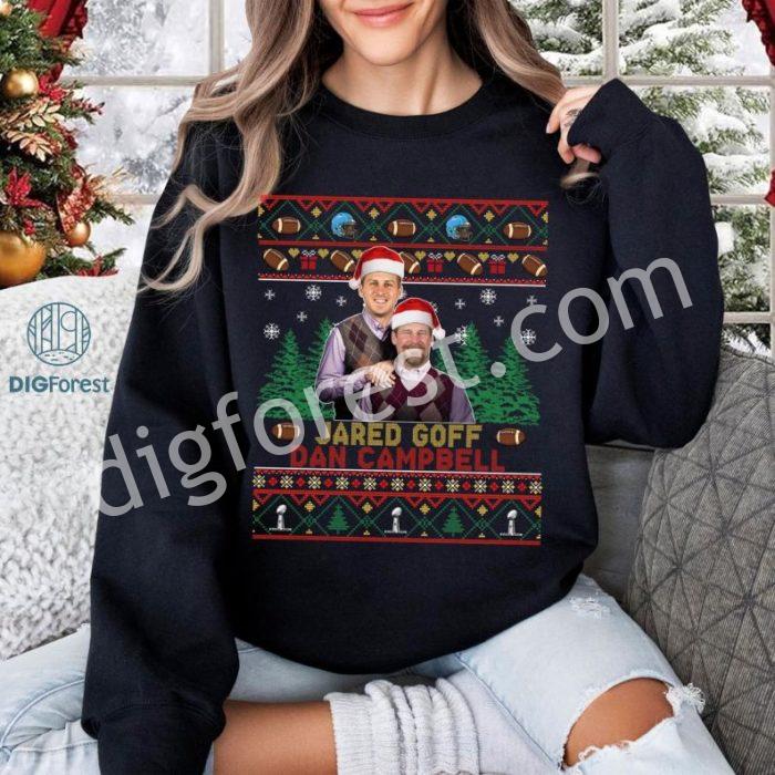 Jared Goff Dan Campbell Ugly Christmas Sweater, Detroit Football, Football Fan PNG, Football Christmas Shirt, Christmas Gift