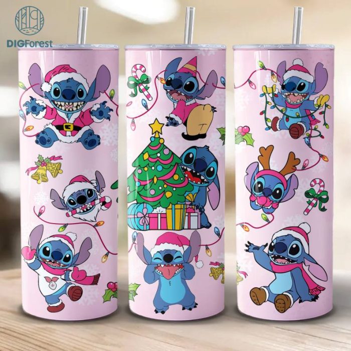 Stitch Pink Merry Christmas 20 oz Tumbler Wrap, Stitch Santa Xmas 20oz Tumbler Design Png, Christmas Movie 20oz Tumbler, Instant Download