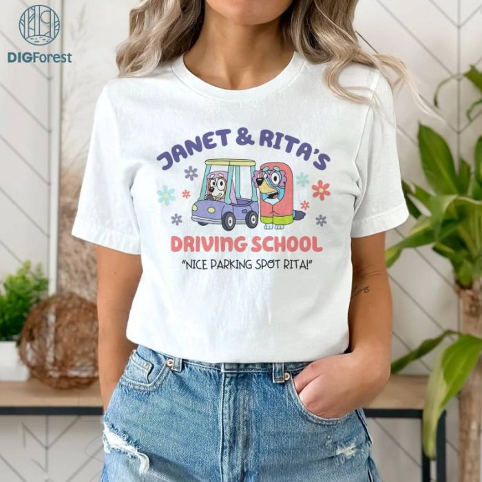 Bluey and Bingo Janet and Rita Driving School Nice Parking Spot Rita PNG| Bluey and Bingo Grannies Shirt | Bluey Kids Shirt