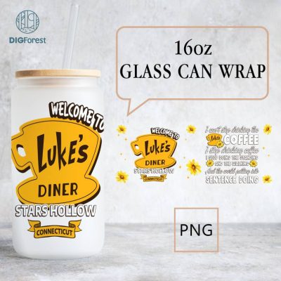 Stars Hollow Gilmore Girls Libbey Can Glass Wrap Png 16Oz | Luke's Diner Stars Hollow Png | Stars Hollow Christmas Png Perfect Libbey Glass