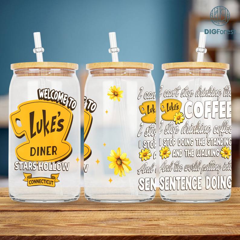 Stars Hollow Gilmore Girls Libbey Can Glass Wrap Png 16Oz | Luke's Diner Stars Hollow Png | Stars Hollow Christmas Png Perfect Libbey Glass