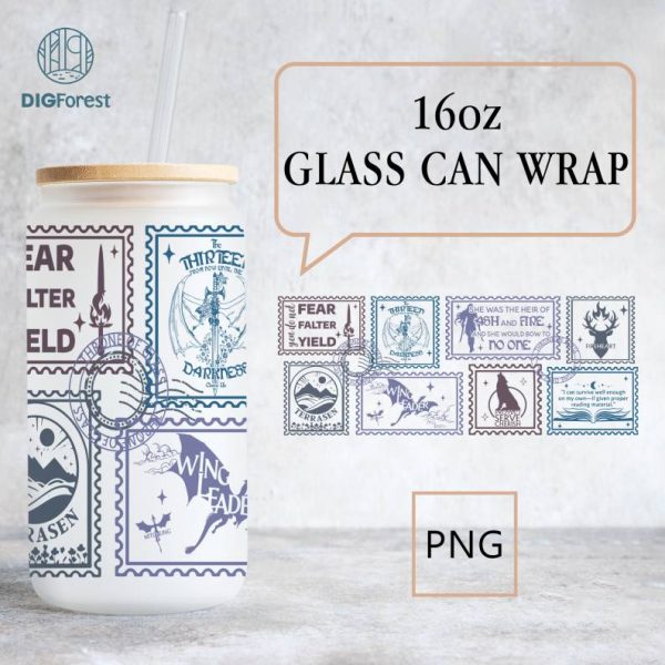 Throne of Glass Libbey Can Glass Wrap Png 16Oz | Sarah J Maas Merch | Rowan Whitethorn | Throne of Glass | Manon Blackbeak | Thirteen Png