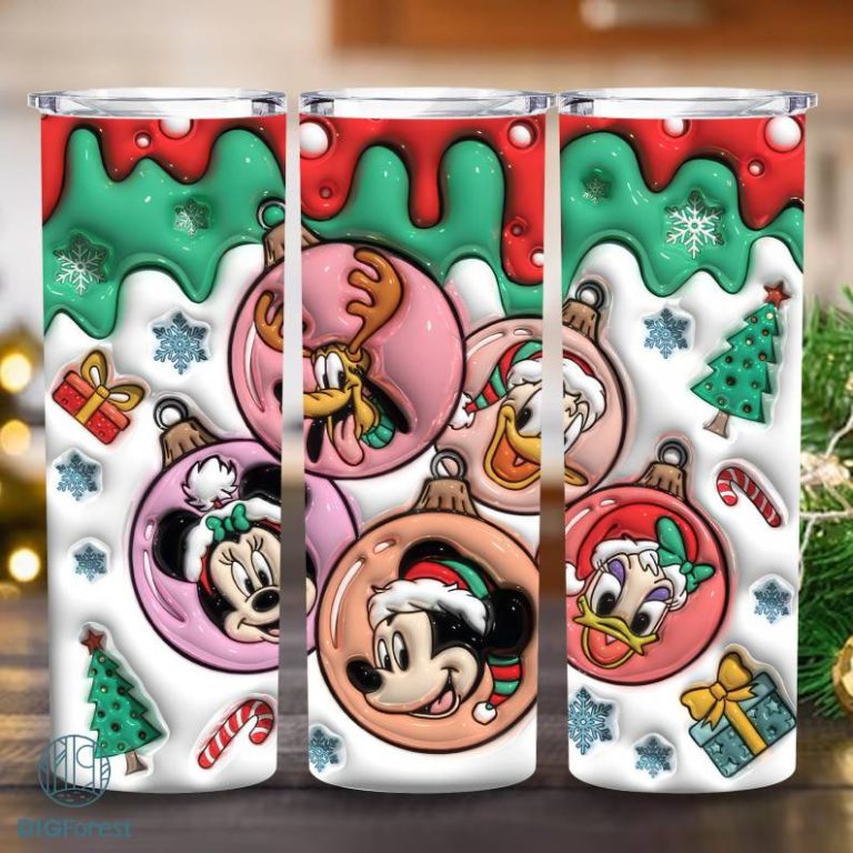 Disney Mickey and Friends Christmas Tumbler PNG, 3D Inflated Cartoon