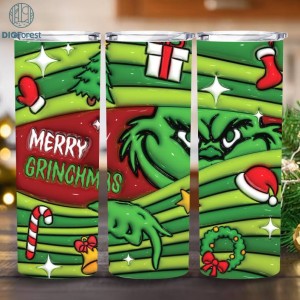 3D Inflated Christmas 20oz Skinny Tumbler Png, Merry Xmas Png, Grinchmas Png, Christmas 20oz Tumbler Wrap, Grinch Christmas Movies Png, Digital Download