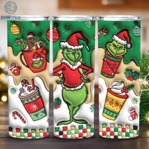 3D Inflated Grinchmas Png 20oz Skinny Tumbler Png, Merry Xmas Png, Christmas 20oz Tumbler Wrap, Grinch Christmas Movies Png, Digital Download