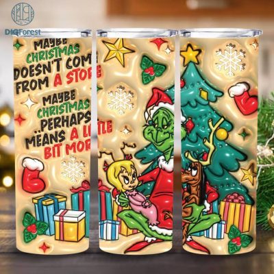 3D Inflated Christmas And Bougie 20oz Skinny Straight & Tapered Tumbler Design, Trendy Christmas Straight Tumbler Design
