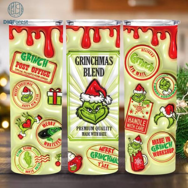 3D Inflated Christmas 20 Oz Skinny Tumbler Png, Merry Christmas Png, Coffee Lover, Christmas Movies 20oz Tumbler Wrap, Xmas Holiday Png