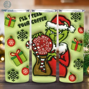 Leopard 3D Inflated Christmas Tumbler Wrap, Merry Christmas Tumbler, Christmas 20oz Skinny Tumbler, Merry Xmas Png, Xmas Holiday Sublimation