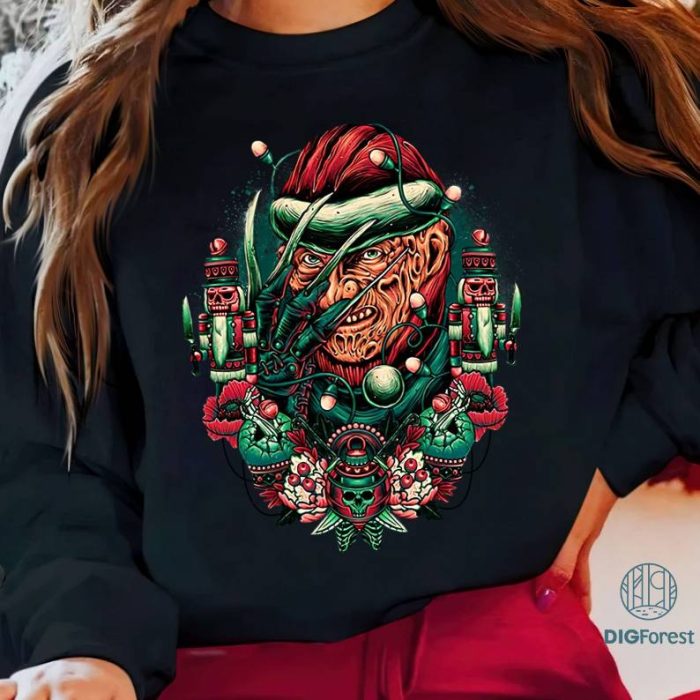 Horror Guys Christmas Sweatshirt, Slashin Through the Snow PNG, Goth Christmas, Ghost Face, Freddy, Jason, Michael Myers, Holiday Shirt