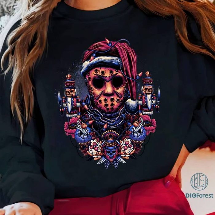 Horror Guys Christmas Sweatshirt, Slashin Through the Snow, Goth Christmas PNG, Ghost Face, Freddy, Jason, Michael Myers, Holiday Shirt