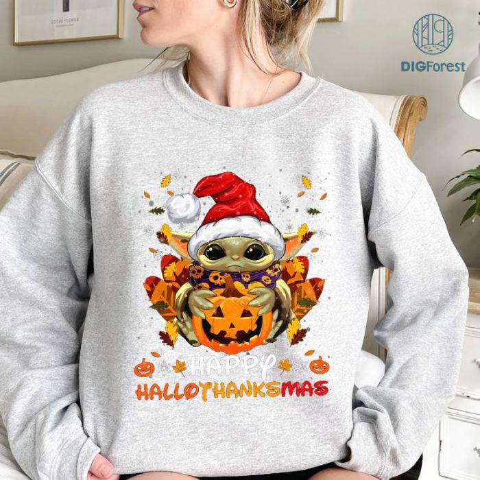 Funny Yoda Cartoon Halloween Thanksgiving Christmas Day Shirt, Starwarrs Baby Yoda Christmas ,Happy HalloThanksMas, Baby Yoda shirt,