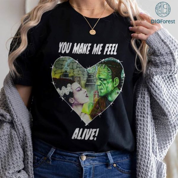Frankenstein and Bride Horror Valentine PNG| You Make Me Feel Alive Shirt | Valentine Gifts | Couple Horror Matching Shirt | Scary Shirt