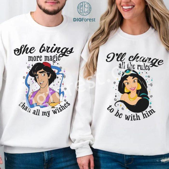 Disney Aladdin Valentine Bundle Aladdin and Jasmine Princess PNG Aladdin Couple Bundle Family Valentine Gift for Couple Shirt Family Couple Shirt