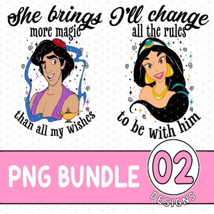 Disney Aladdin Valentine Bundle Aladdin and Jasmine Princess PNG Aladdin Couple Bundle Family Valentine Gift for Couple Shirt Family Couple Shirt