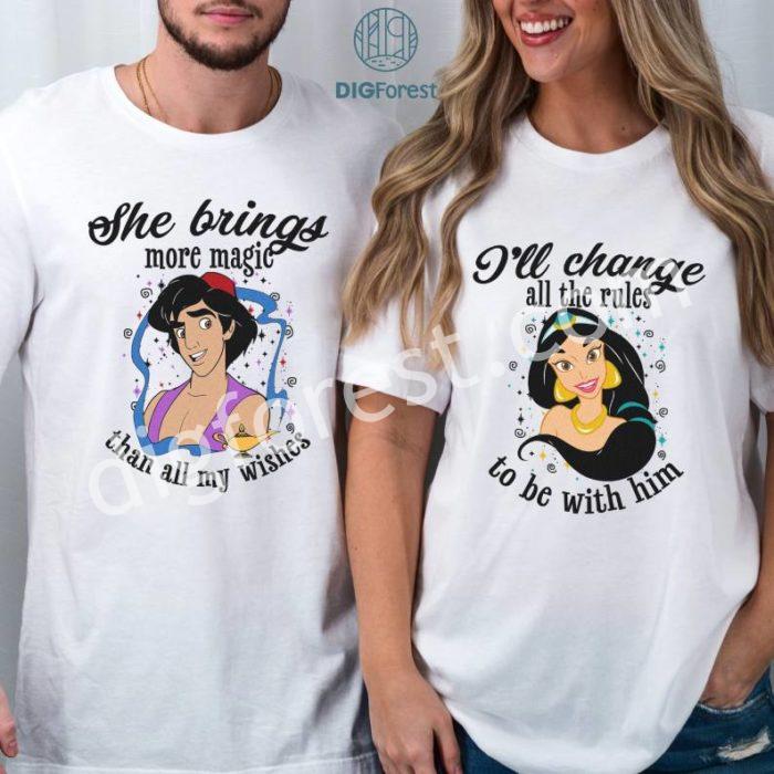 Disney Aladdin Valentine Bundle Aladdin and Jasmine Princess PNG Aladdin Couple Bundle Family Valentine Gift for Couple Shirt Family Couple Shirt