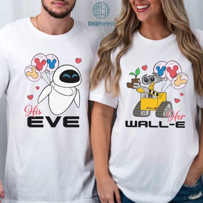 Disney Wall-E and Eve PNG, Disney Couples Bundle, Couple Matching Tee, T-shirt for Couple, Disney Matching Shirt, Wall E