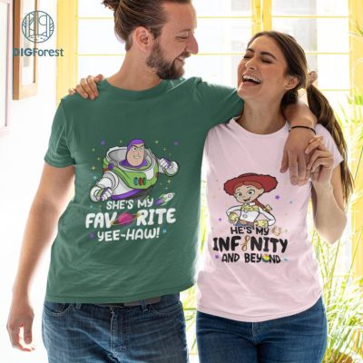 Disney She's My Favorite Yee-Haw, He's My Infinity And Beyond Bundle, Toy Story Couple PNG, Buzz Lightyear, Jessie Cowgirl, Disney Couple Shirts