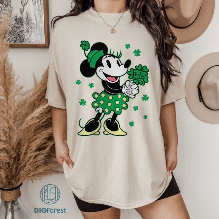Disney Minnie Mouse Shamrock Bouquet St Patrick’s Day Retro Png | Retro Minnie Lucky Shamrock Shirt | Disneyland St Patrick's Shirt | Digital Download