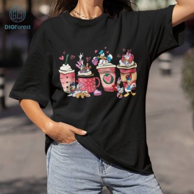 Disney Donald Daisy Duck Valentine Coffee Shirt, Duck Couple Happy Valentine's Day Png, Pink Coffee Latte Png, Coffee Latte For Sublimation Disney Donald Daisy Duck Valentine Coffee Shirt, Duck Couple Happy Valentine's Day Png, Pink Coffee Latte Png, Coffee Latte For Sublimation