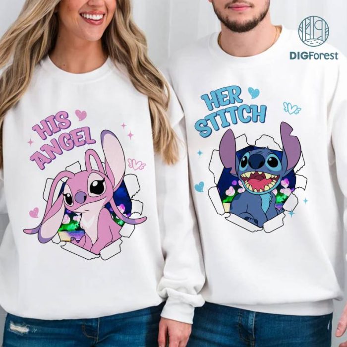 Disney Stitch and Angel Valentine Bundle | His Angel Sweatshirt | Angel Lovers Shirt | Angel Valentine Shirt | Stitch and Lilo Shirt | Gifts for Couple