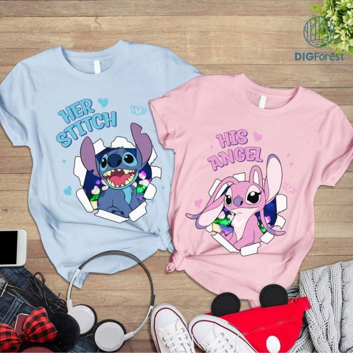 Disney Stitch and Angel Valentine Bundle | His Angel Sweatshirt | Angel Lovers Shirt | Angel Valentine Shirt | Stitch and Lilo Shirt | Gifts for Couple