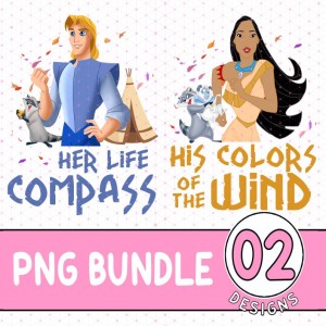 Disney Pocahontas Bundle | His Colors of The Wind Her Life Compass | Pocahontas Couple PNG Pocahontas And John Smith | His And Hers Couple Shirts