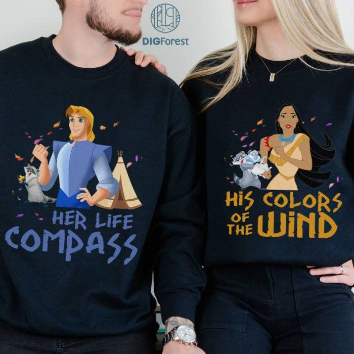 Disney Pocahontas Bundle | His Colors of The Wind Her Life Compass | Pocahontas Couple PNG Pocahontas And John Smith | His And Hers Couple Shirts