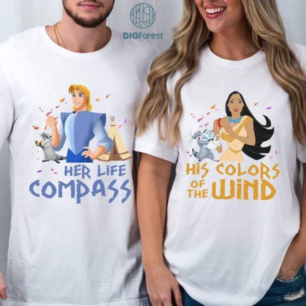 Disney Pocahontas Bundle | His Colors of The Wind Her Life Compass | Pocahontas Couple PNG Pocahontas And John Smith | His And Hers Couple Shirts