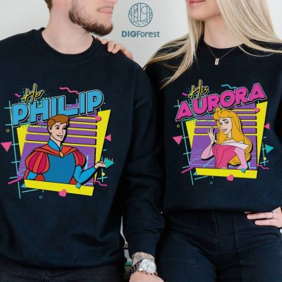 Disney Retro 90s Sleeping Beauty Couple Shirt, His Aurora And Her Philip Shirt, Disneyland Couples Valentines Day Shirt, Couple Matching Shirt