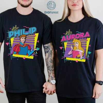 Disney Retro 90s Sleeping Beauty Couple Shirt, His Aurora And Her Philip Shirt, Disneyland Couples Valentines Day Shirt, Couple Matching Shirt