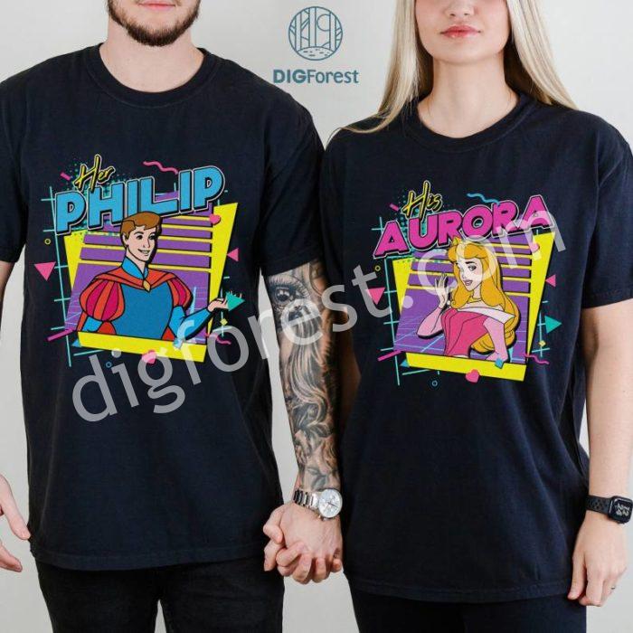 Disney Retro 90s Sleeping Beauty Couple Shirt, His Aurora And Her Philip Shirt, Disneyland Couples Valentines Day Shirt, Couple Matching Shirt