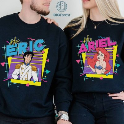 Disney Retro 90s The Little Mermaid Couple Shirt, His Ariel And Her Eric Shirt, Ariel Eric Couple Shirt, Disneyland Couples Valentines Day Shirt