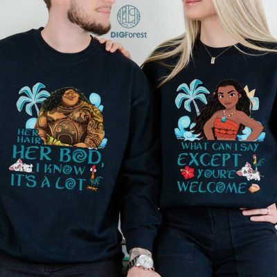 Disney Moana Couples PNG | Her Hair Her Bod I Know it's a Lot Maui Matching Moana Shirt Disneyworld Anniversary Bundle, Disneyland Honeymoon Tee